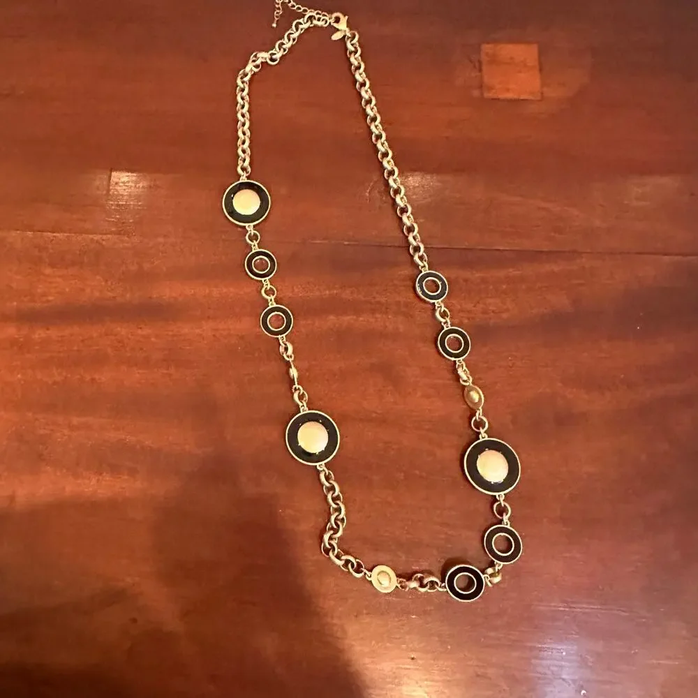 Lia Sophia ECLIPSE Long Chain Matte Black Gold Casual Retro Retired Jewelry